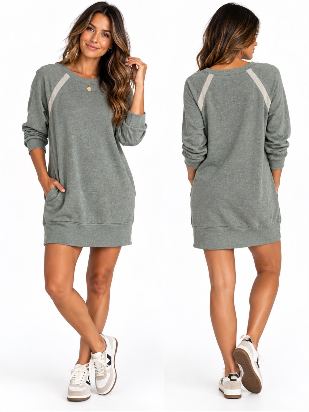 NWT prAna M Gray Athleisure Sweatshirt Tunic Dress Long Sleeve